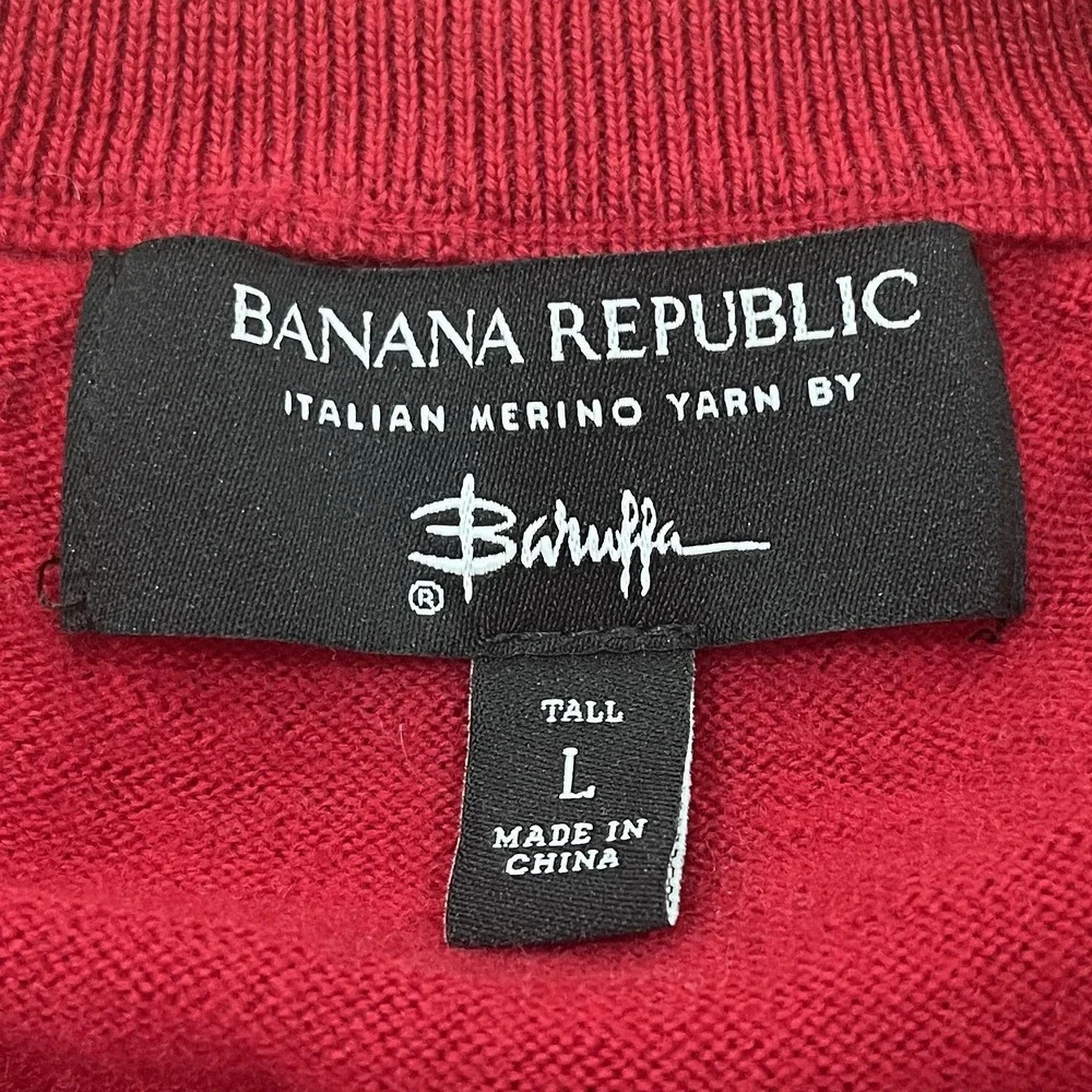 Banana Republic Baruffa Merino Wool Sweater Mens L TALL Red Extra Fine Knit